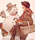 Norman Rockwell Grandfather and Snowman painting